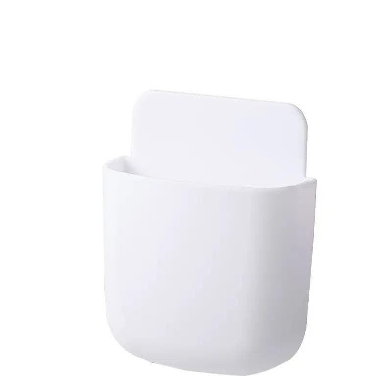 Wall Mounted Storage Box Mobile Phone Plug Holder Stand Rack Remote Control Storage Organizer Case For Air Conditioner TV white