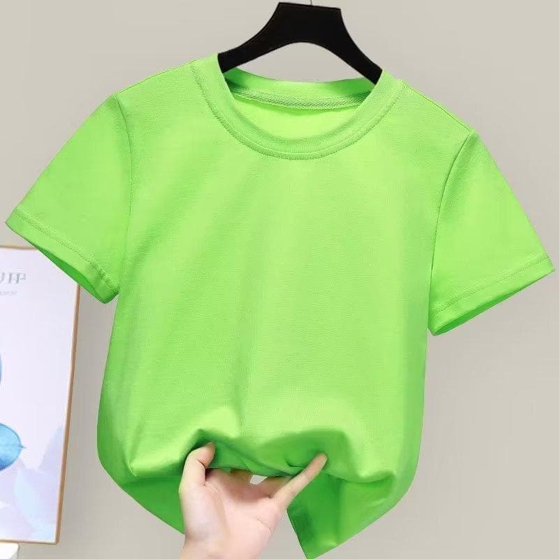 Kids Cotton T-Shirt Summer Short Sleeve Plain Color Basic Casual Childrens Clothing 3-8 Years A-Class Quality Simple Design 130 green
