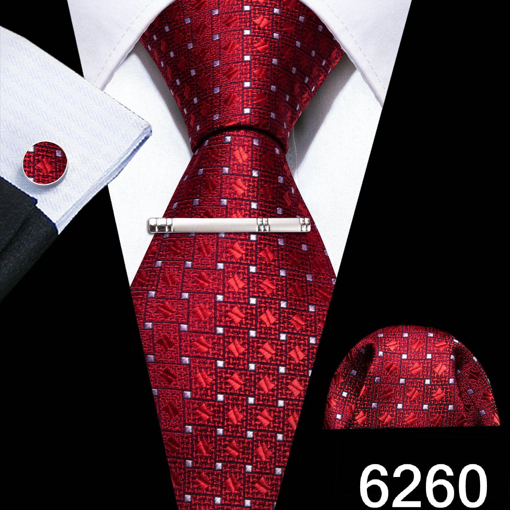 Barry.Wang Mens Green Blue Ties with Silver Tie Clip Wedding Silk Necktie Hanky Cufflinks Business Set N-6260