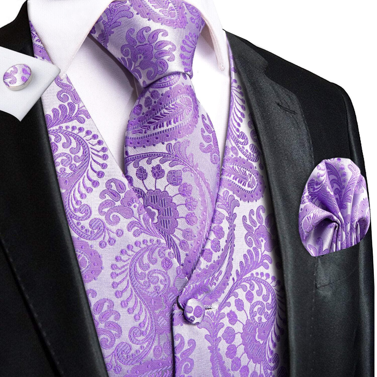 Hi-Tie Tuxedo waistcoat for Men Suit Vest Necktie Handkerchief Cufflinks Set for Wedding Business L