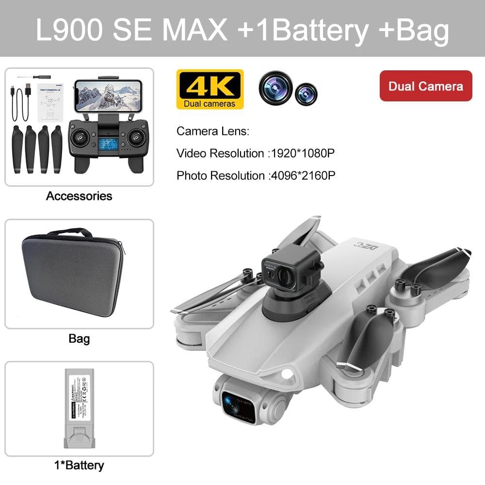 L900 Pro SE MAX Drone 4K Professional Camera 5G GPS WIFI 360° Obstacle Avoidance FPV Brushless Motor RC Quadcopter Mini Drone Toy Gift 1.2KM 1 battery white