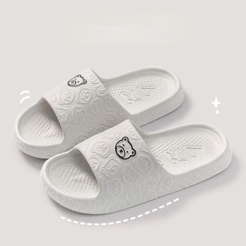 New Fashion Summer Couple Cartoon Relief Flat Slides Lithe Thin Sandals For Women Men Slippers Ladies' Home Indoor Flip Flops 42-43 grey