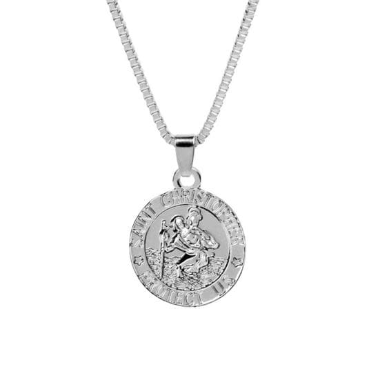 Unisex Saint Christopher Protect Us Letter Print Holy Pendant Necklace Amulet silver