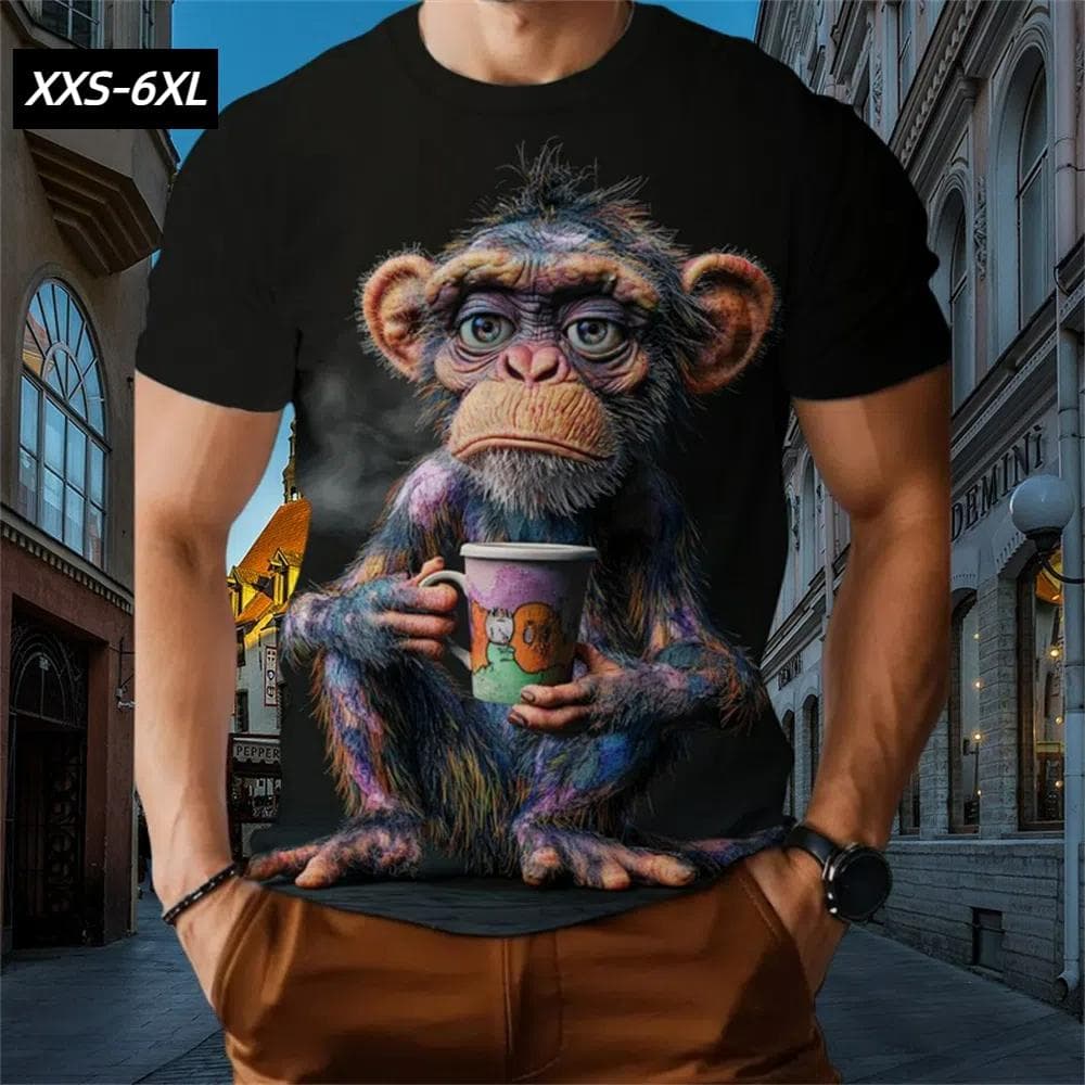 XXS-6XL Plus Size T-Shirts for Men Funny Cartoon Animal 3D Print Short Sleeve Tops Tees Summer Men's Casual Clothing Pullover XL