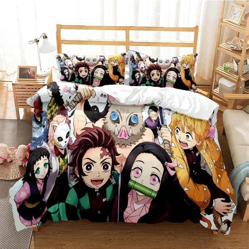 Anime Demon Slayer Nezuko Tanjirou Bedding Set Boys Girls Twin Queen Size Duvet Cover Pillowcase Bed Boys Adult 70x133cm 2pcs