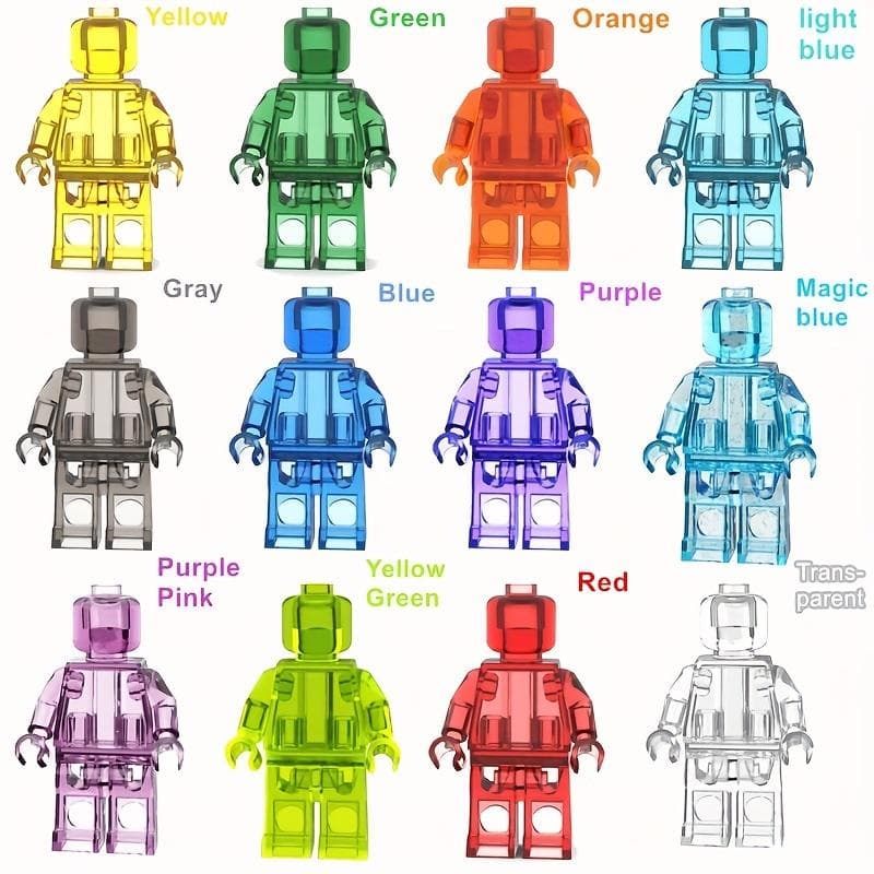 12pcs/set MiniFigures Transparent Color DIY Action Figure Doll Easy Assemble Building Block Toy Educational Toys Gift for Children multicolour