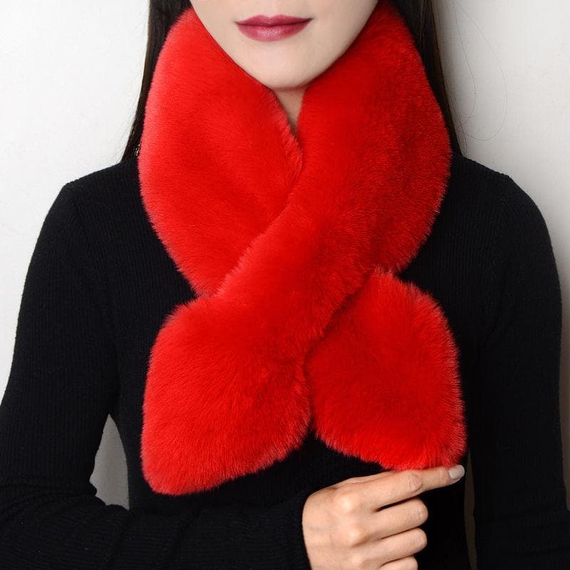 Plush Scarf Women's Winter Imitation Rex Rabbit Fur Collar Thickened Warm All-match Fur Collar Simple Cross Scarf One size