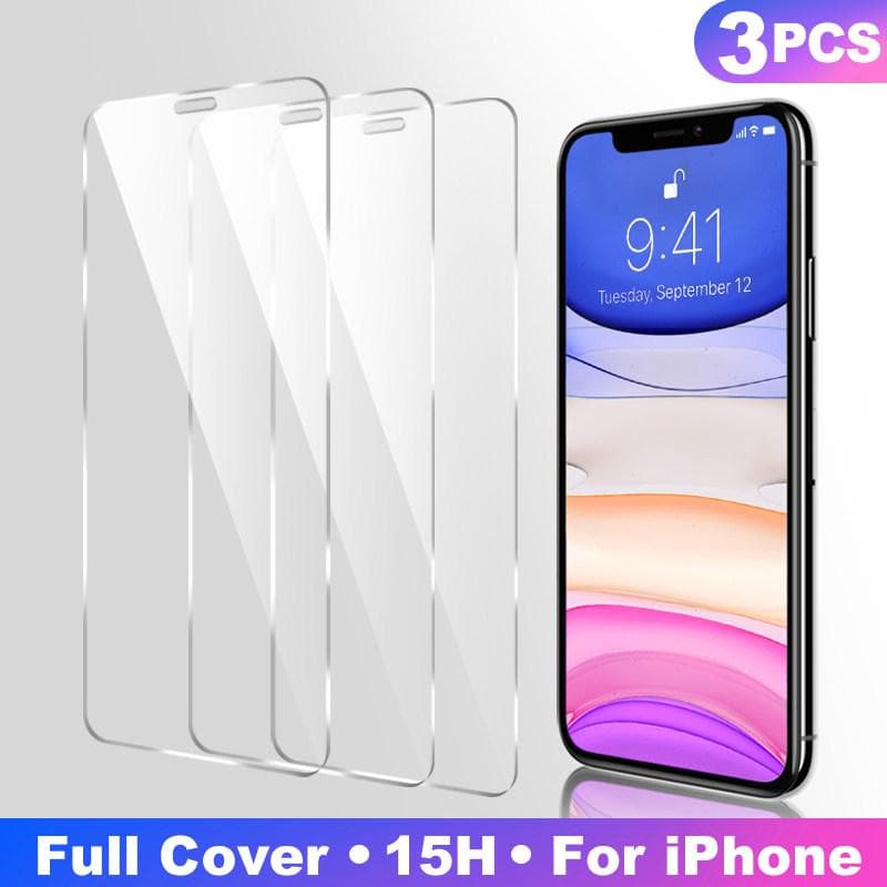 3Pcs Tempered glass iPhone 14 Plus 13 Pro Max 12 15 16 17 Air 16e Pro Mini 11 Pro Max X XR XS 6 6s 7 8 Plus SE Screen Protector Film Curved iPhone 17 Pro Max white