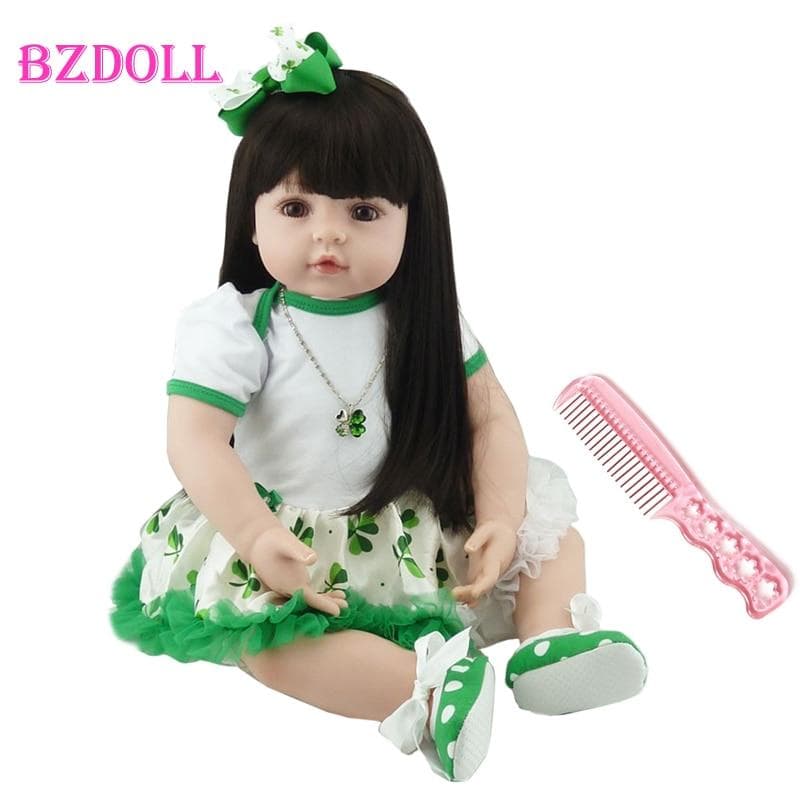 BZDOLL 60cm Soft Silicone Vinyl Girl Reborn Doll Princess Toddler Babies Alive Boneca Bebe Birthday Gift Dress Up Toy 60cm Doll, Brown eyes