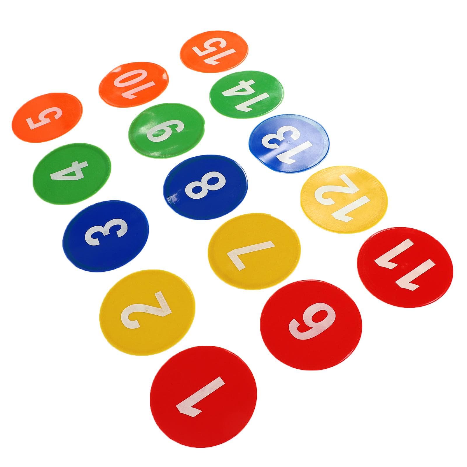 Sports Number Spots Marker 1 to 15 Carpet Number Spot Markers with 5 Bright Color for Soccer