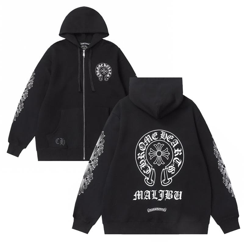 832 CHROME HEARTS Autumn and Winter New Plus Size Classic Style Logo Zipper Hooded Sweatshirt, Suitable for Couples to Wear XL black