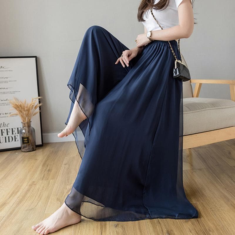 Navy Blue Wide-leg Pants Summer New Culottes Black Drape Culottes 5XL navy blue