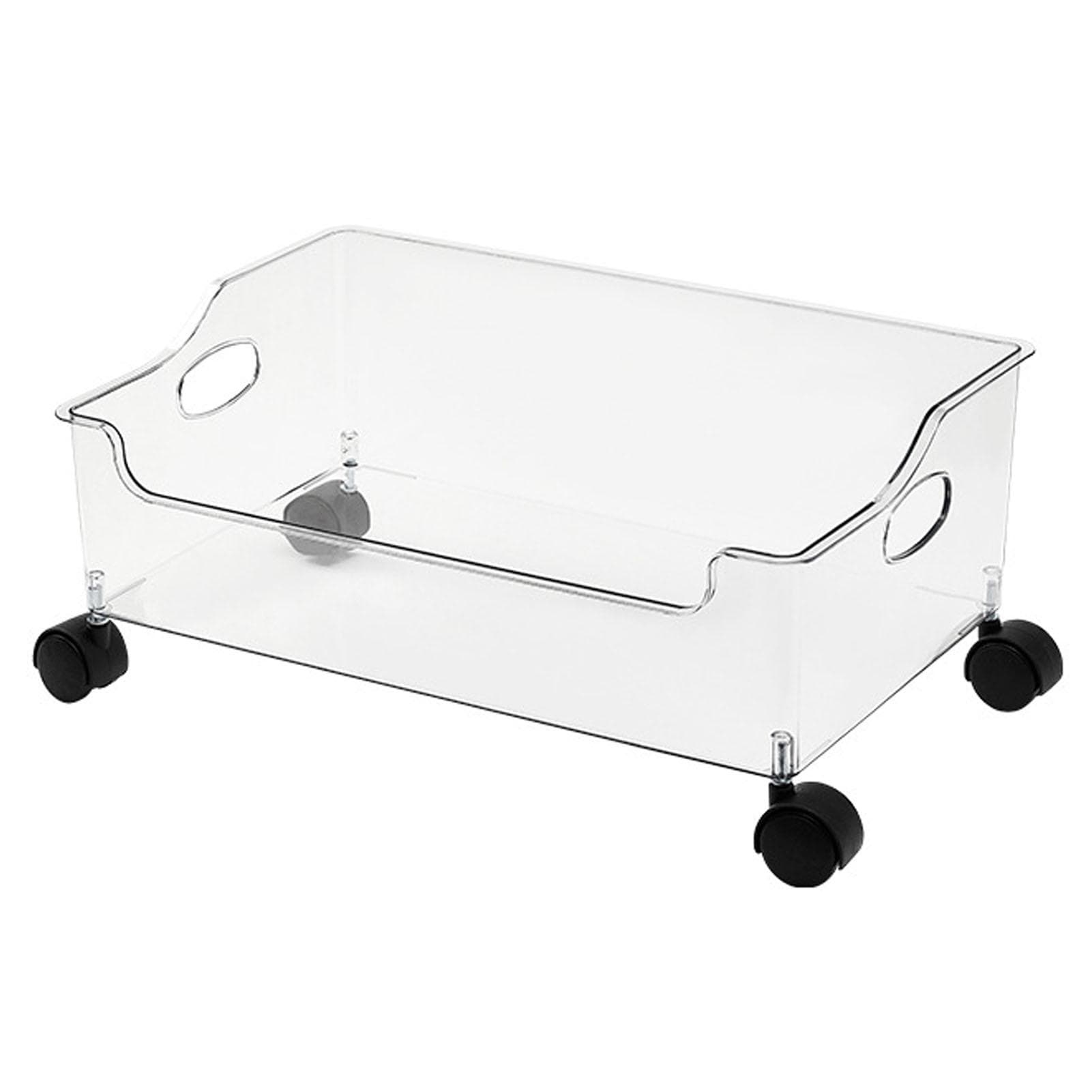 Wheeled Storage Containers Plastic Transparent Under Desk Book Storage Box with Roller for School