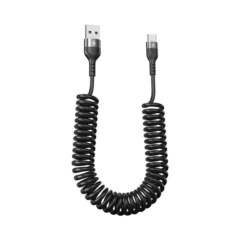 66W 5A Fast Charging Type C Cable Spring Telescopic Car Phone Charger USB Cable For Samsung Xiaomi Redmi USB C Cable 1M black