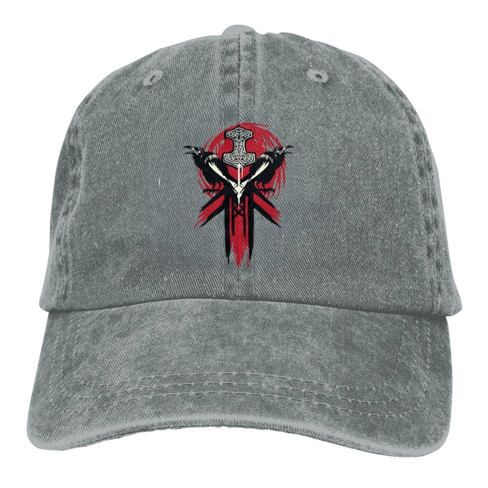 Vikings Mjolnir and Rune Wheel Norse Mythology Symbol Baseball Dad Cap Hip Hop Cap Adjustable Classic Sports for Unisex Women Hat One Size