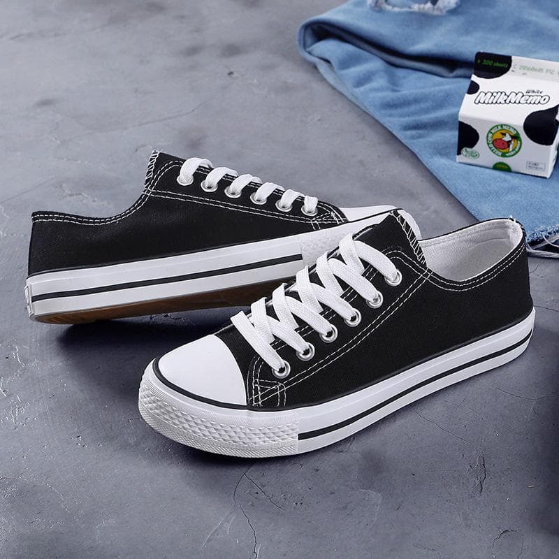 Canvas Shoes Female Korean Version of The Evergreen Color Canvas Shoes Flat Female Students Single Shoes Candy Color Pink Cloth Shoes 39 black/white