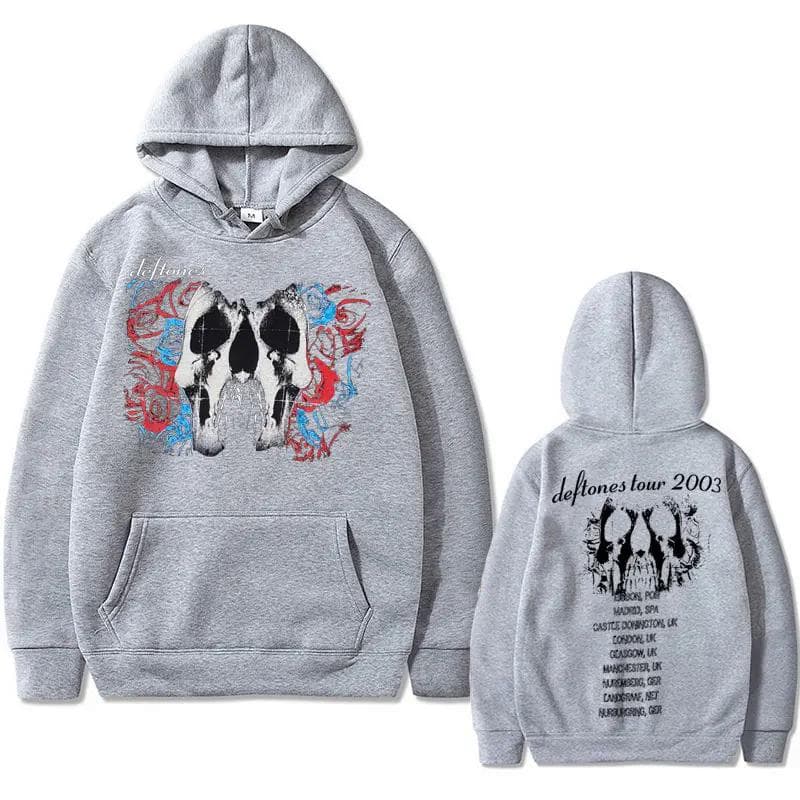 Deftones Skull Double Sided Graphic Hoodie M grey