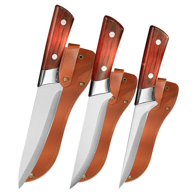 Stainless Steel Boning Knife Meat Cleaver Chef Knife with Sheath Slaughtering Sheep Fish Pig Fruit Vegetable Sharp Knives 3pcs