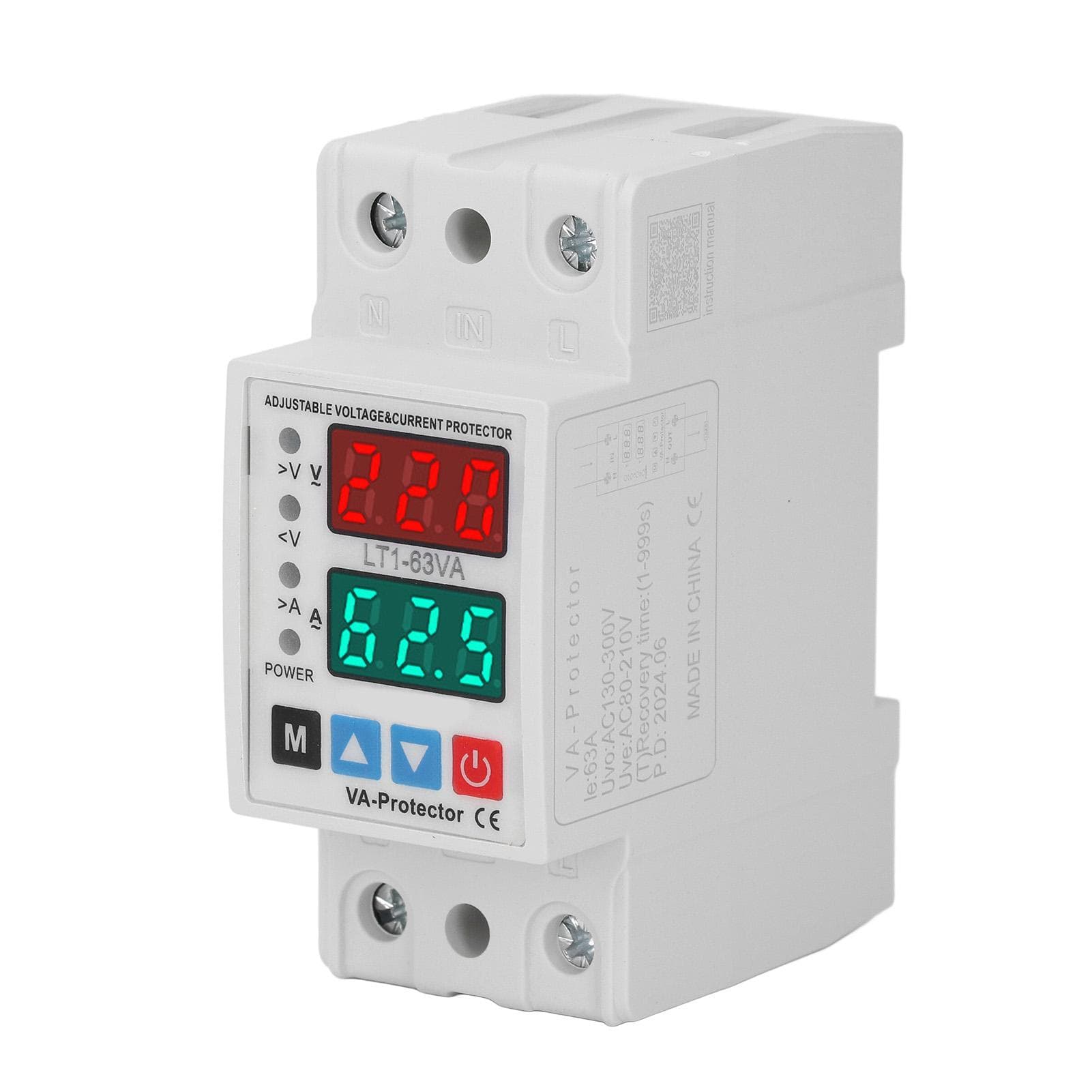 Over Under Voltage Protector AC220V 63A Dual Display Magnetic Retention Self Repeating Voltage