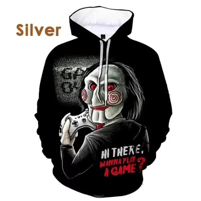 3D Print Men Hoodies Billy Is A Puppet - Saw Horror Movie Scary Character Jigsaw Killer Sweatshirt Casual Pullovers Hooded XL