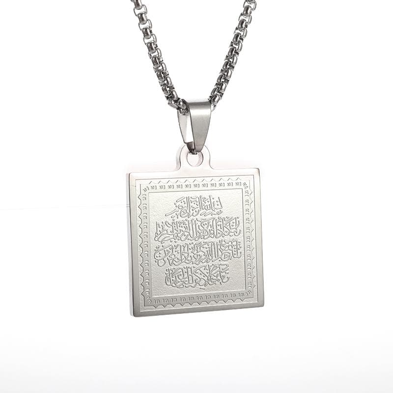 Stainless Steel Islamic Muslim Quran Verse Pendant Necklace Men Women Fourteenth Line Amulet Jewelry AL19601-Silver