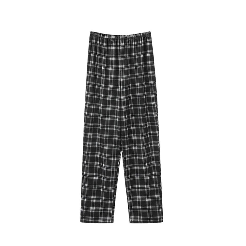 Men's 5XL Oversized Plus Size Spring Autumn Clothes Sleepwear Knit Cotton Plaid Pants Trousers Pyjamas 4XL