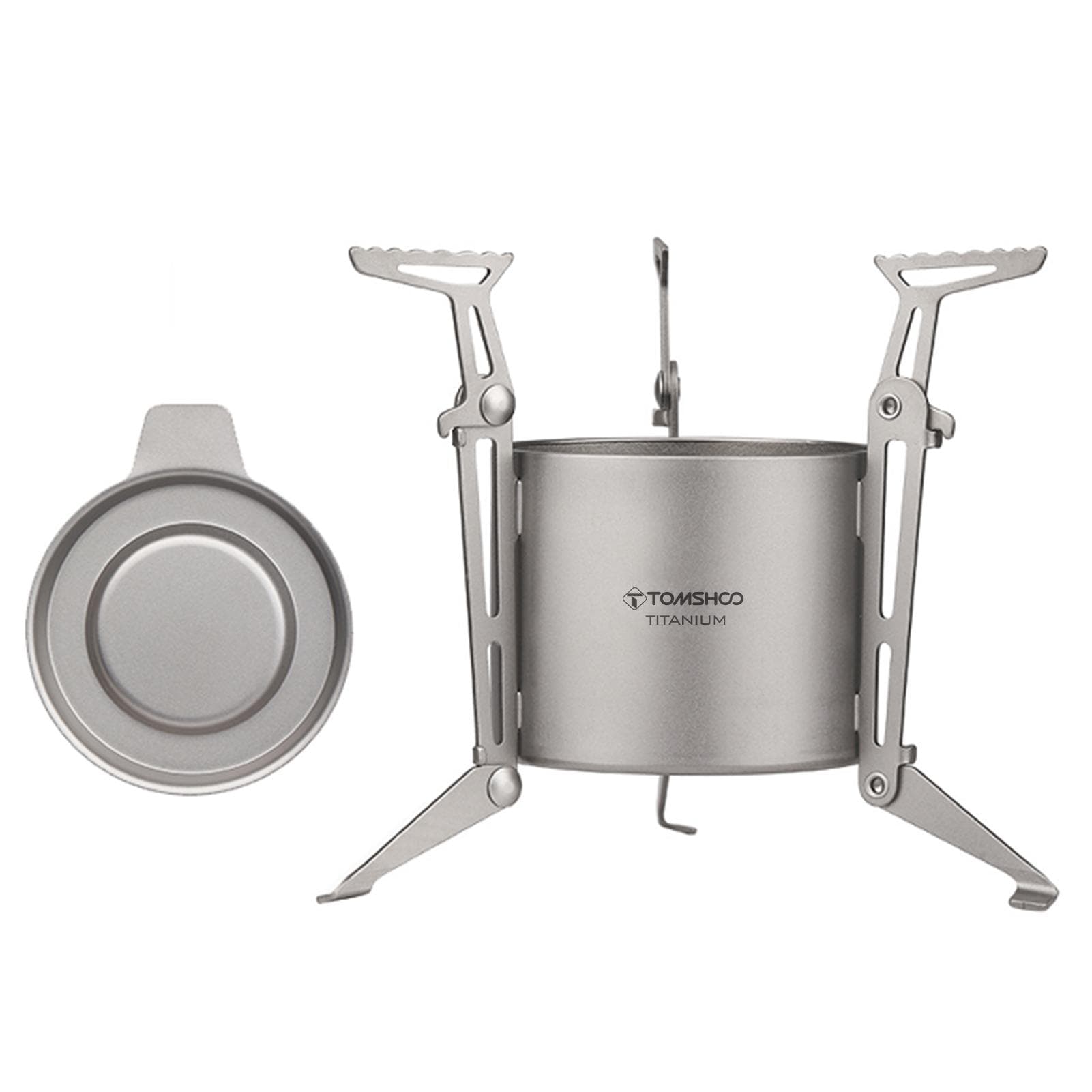 TOMSHOO Titanium Alcohol Stove with Lid Foldable Legs and Pot Supports for Camping Hiking Alcohol stove & lid grey
