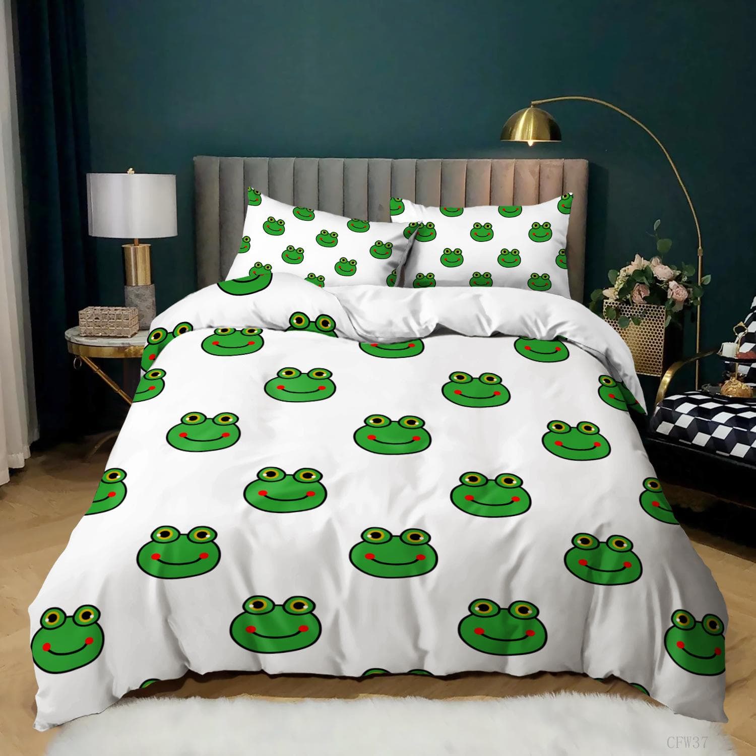 Animal Frogs Duvet Cover Set King Queen Size Green Lovely Cartoon Frog Bedding Set Kids Toad 2/3pcs Polyester Comforter Cover 70x133cm 2pcs