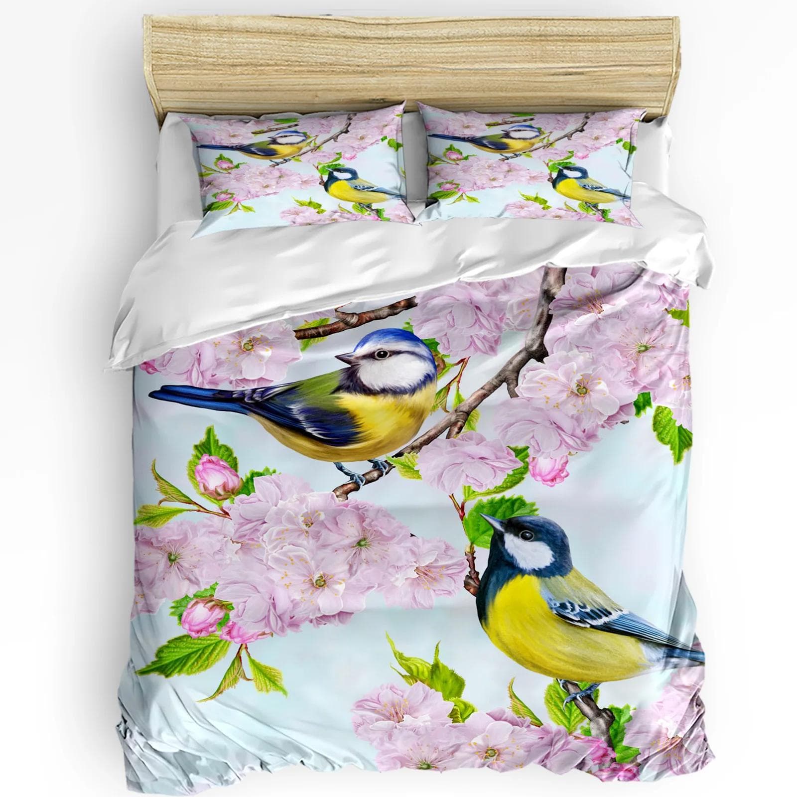 Floral Bedding Set Comforter Duvet Cover Pillow Shams Poppies of Spring Season Pastoral Flowers Bot Bedding Cover Double Bed Set AU Queen(210x210cm)