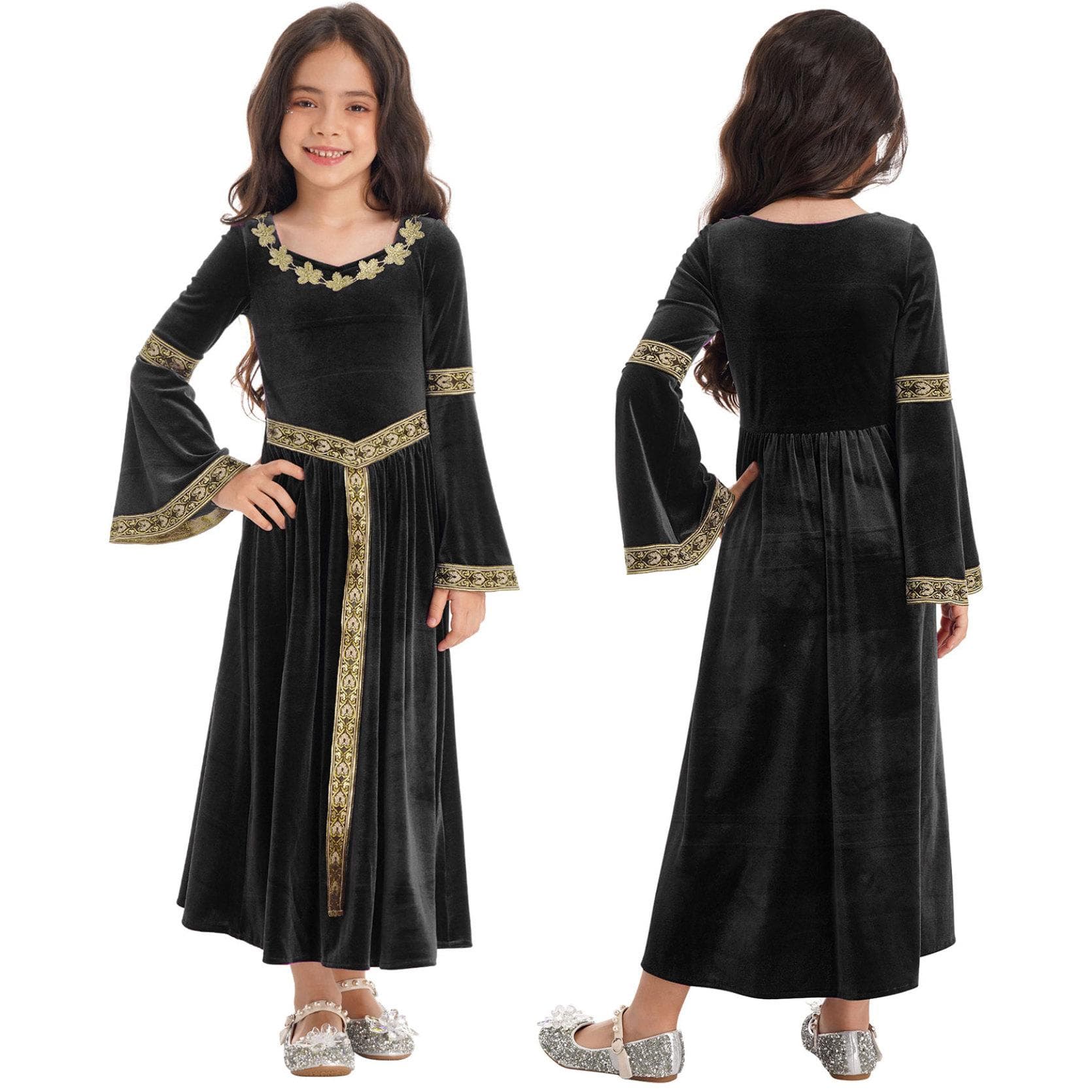 Girls Medieval Princess Costume Renaissance Costume Robe Retro Gown Dress for Halloween Cosplay Dress Up 11-12 Years black