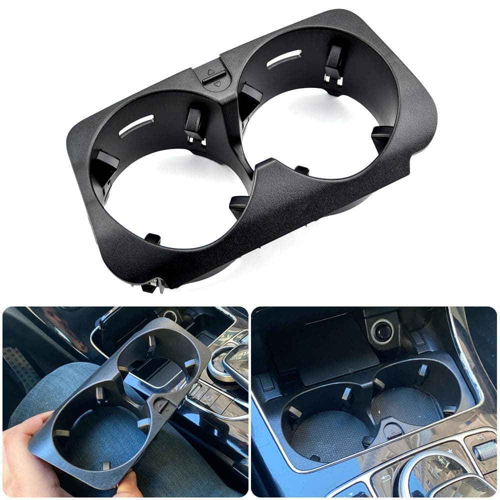 Black Dual Cup Holder For Mercedes-Benz C180 W205/C205 2015-16 C200 C350 C43 AMG