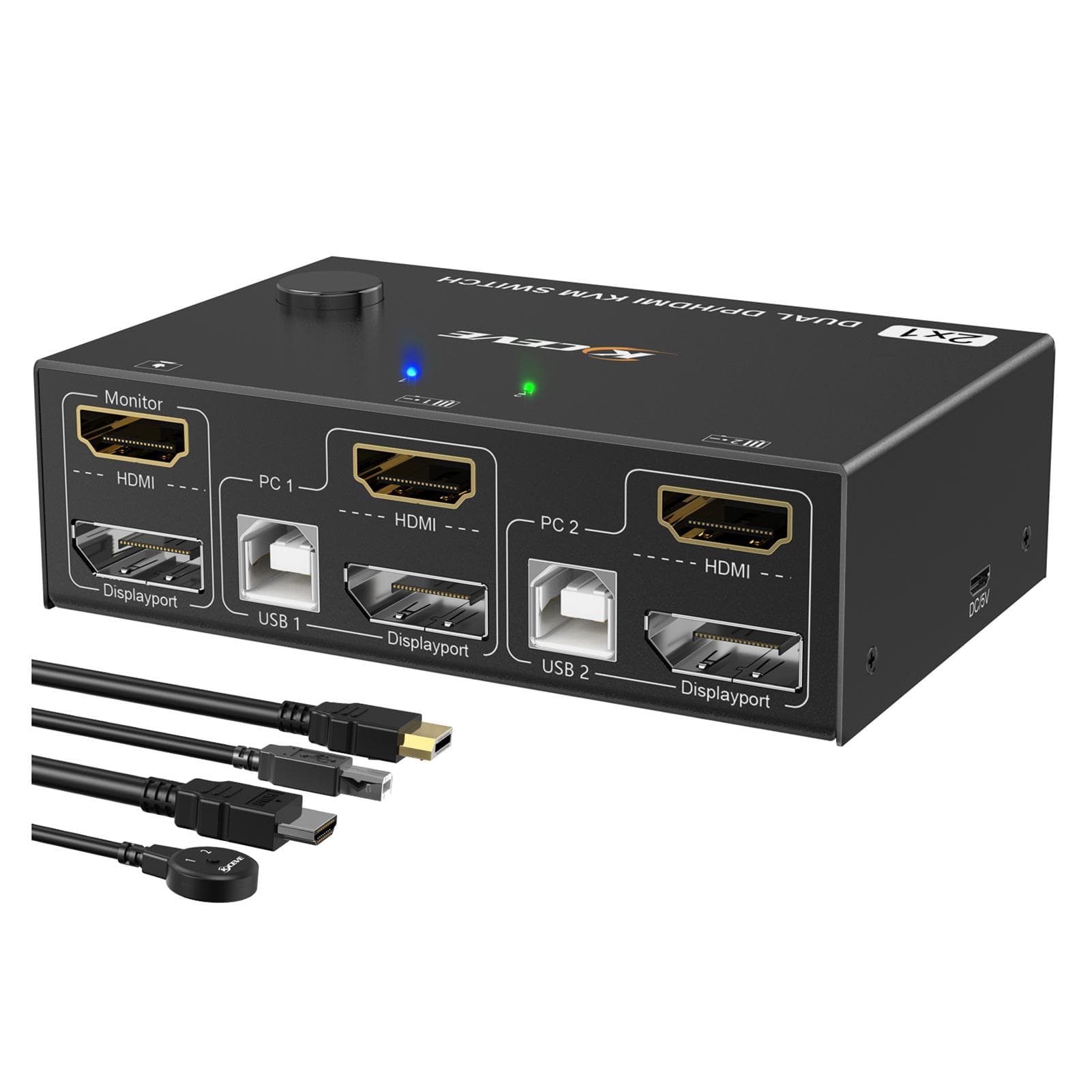 KVM Switch Dual-Monitor Compatible DPHDMI KVM Switch Supports 4K@60Hz black