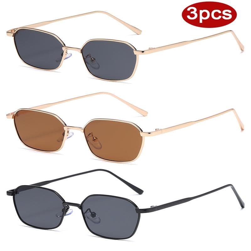 3pcs Women Metal Polygon Sunglasses Steampunk Design Colorful Lens UV400 Sun Glasses Fashion Casual Eyewear