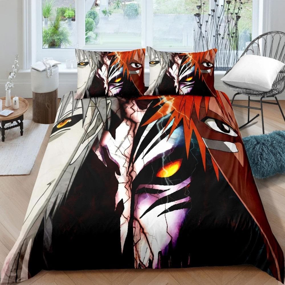 3D Bleach Kurosaki Ichigo Bedding Set Anime Duvet Covers Pillowcases Boys Comforter Bedding Sets Customized Bed Linen Bedclothes 140X200cm-2pcs