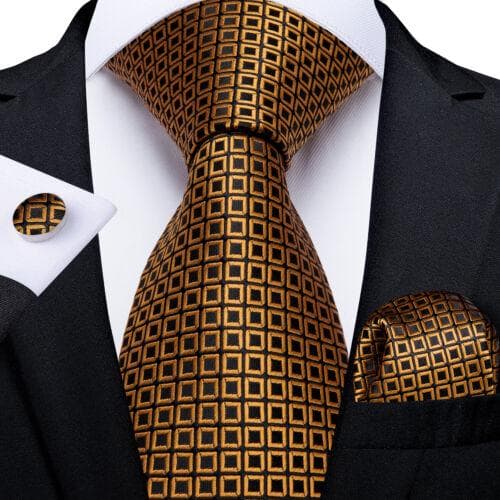 DiBanGu Mens Silk Necktie Set Striped Paisley Solid Tie Pocket Square Cufflinks N-7305
