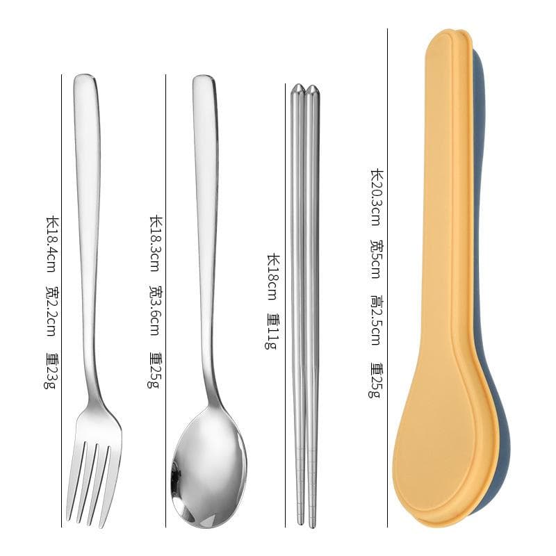 410 Stainless Steel Cutlery Set with Storage Case Korean Style Portable Tableware Set Home School Kitchen Dinnerware Services yellow