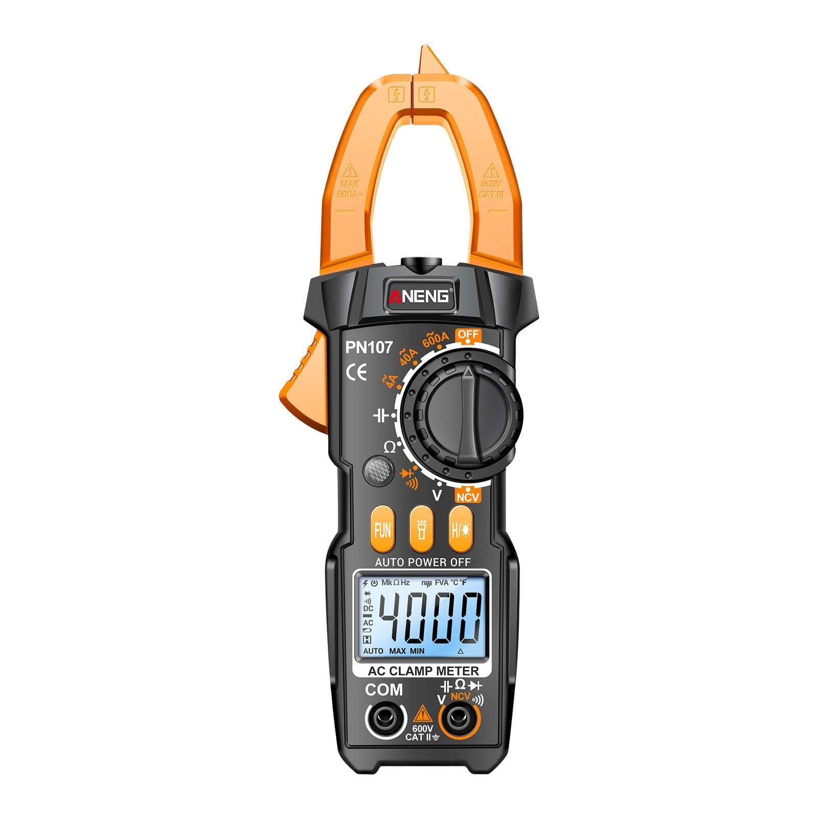 ANENG PN107 Digital Clamp Meter CAT II 600V AC Voltage Multimeter Tester 4000 Counts Amp Voltage yellow