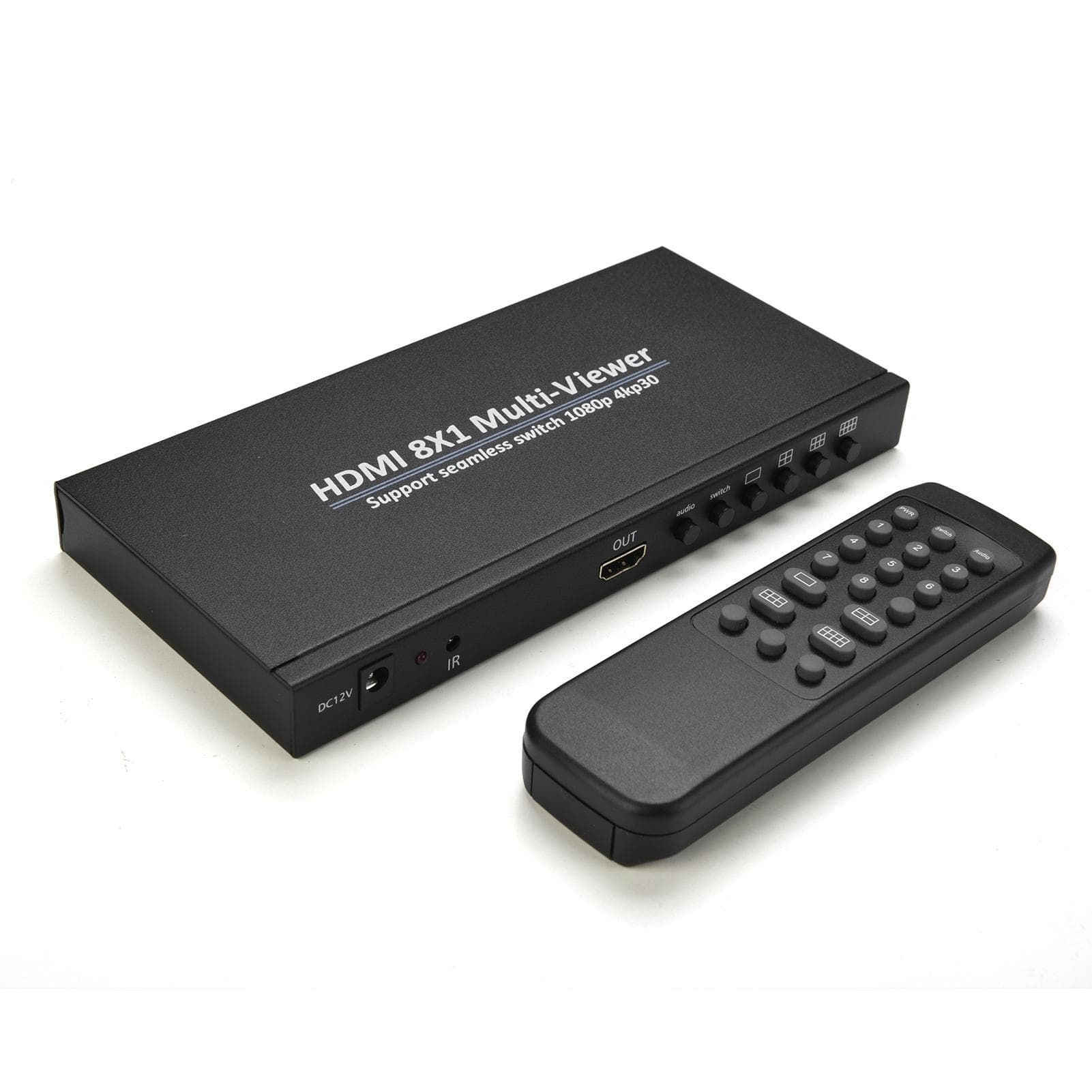 8x1 HDMI 4K Quad Multiviewer Screen Divider 8 Screen Splitter with Seamless Switching black