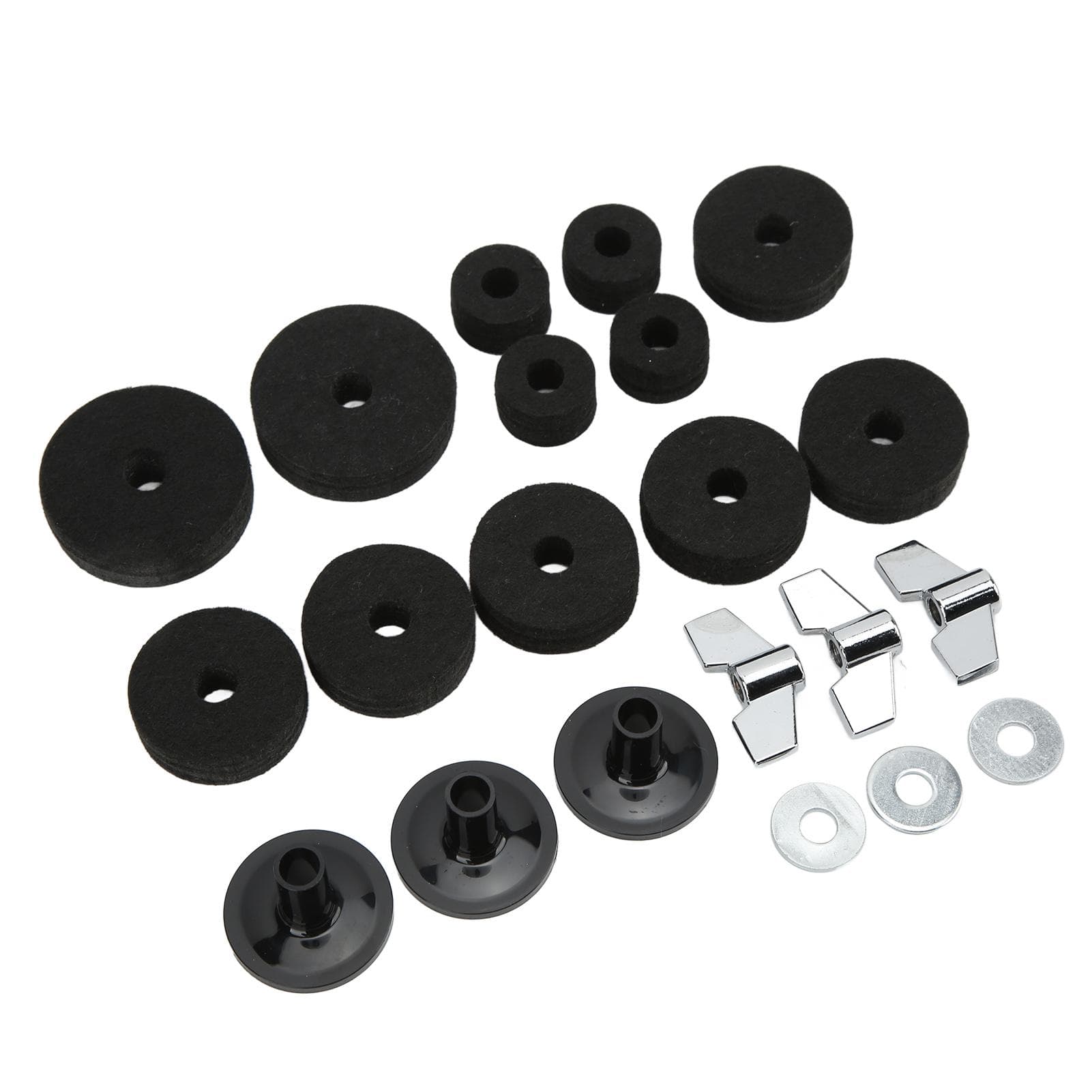 21Pcs Cymbal Replacement Accessories Felts Sleeves Wing Nuts Washers for Hi Hat Clutch CupBlack black
