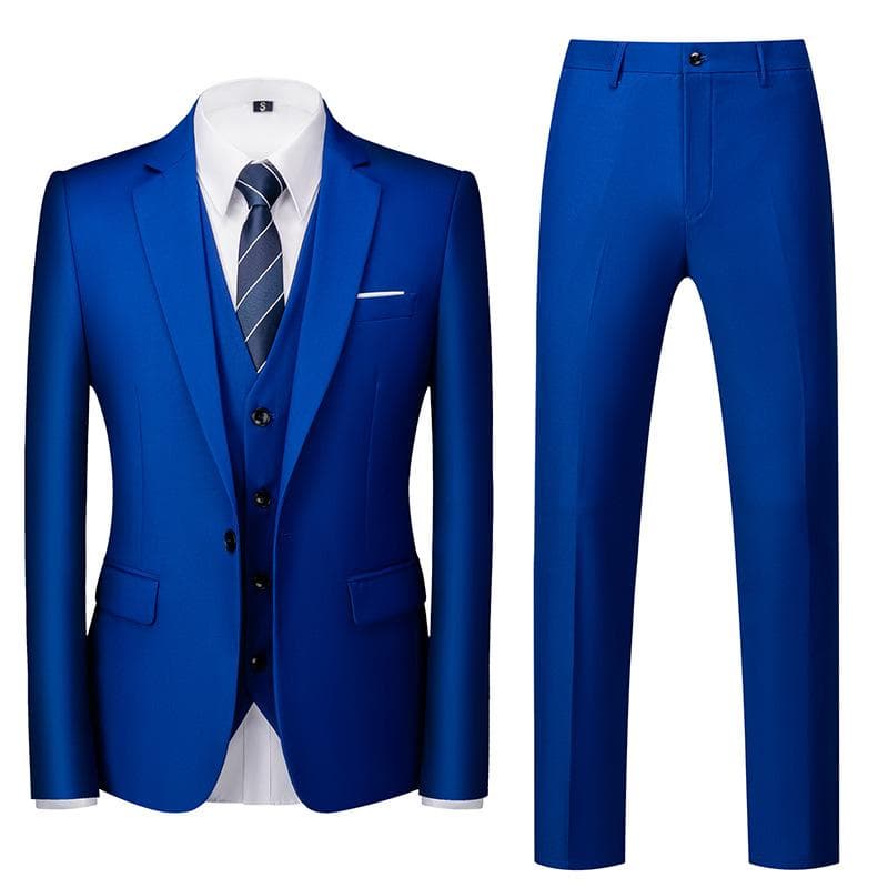 Formal Suit 3 Piece Set Suit for Men's Business Office Wedding Party Suit Blazer+Pant+Vest XL sapphire blue