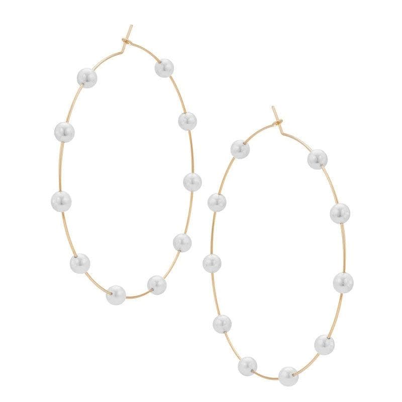 White Boho Imitation Pearl Round Circle Hoop Earrings Female Gold Color Big Earrings Korean Jewelry Statement Earrings 9cm