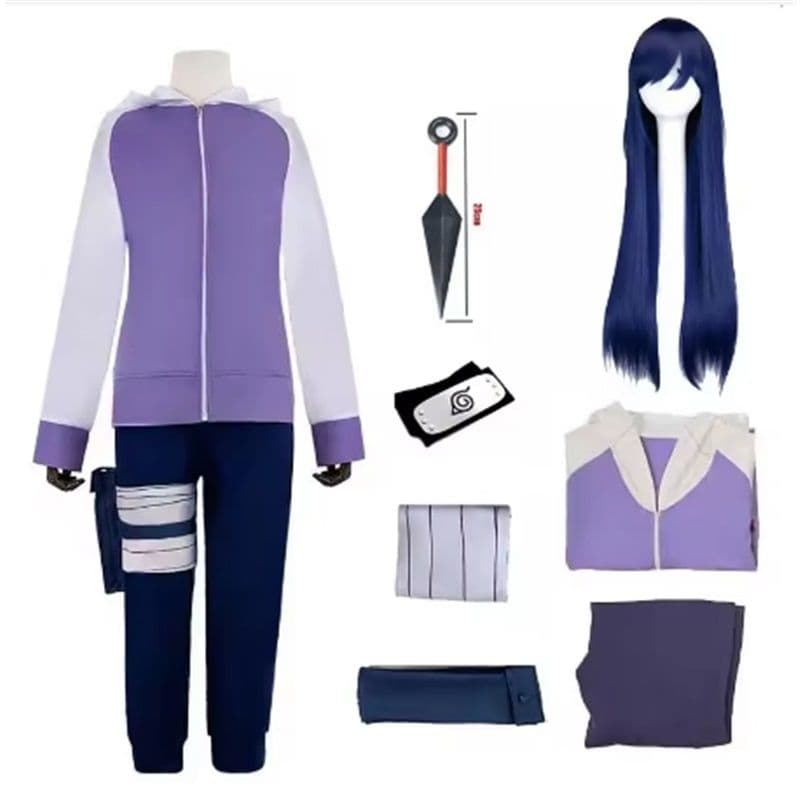 Anime Hyuga Hinata Cosplay Costume Wig Sweatshirt Pants Fishnet High Leg Pouch Cos Convention Daily Use Gift XXL