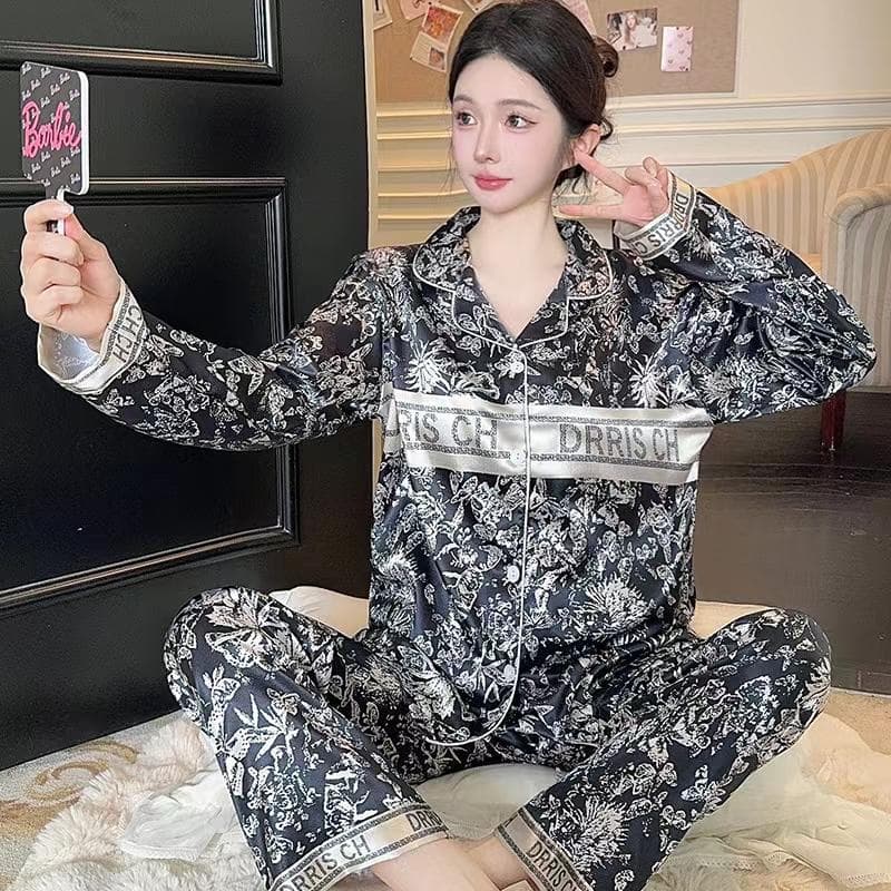 New Chinese Style Pajamas Sets Satin Silk Women Autumn Winter Long Sleeves Long Pants Sleepwear Casual Pyjamas Soft Pijamas Cozy 2XL