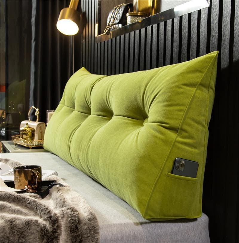 Large Triangular Headboard Wedge Bed Rest Reading Pillow Backrest Positioning Support Bolster Back Cushion with Removable Cover 60*50*20CM apple green