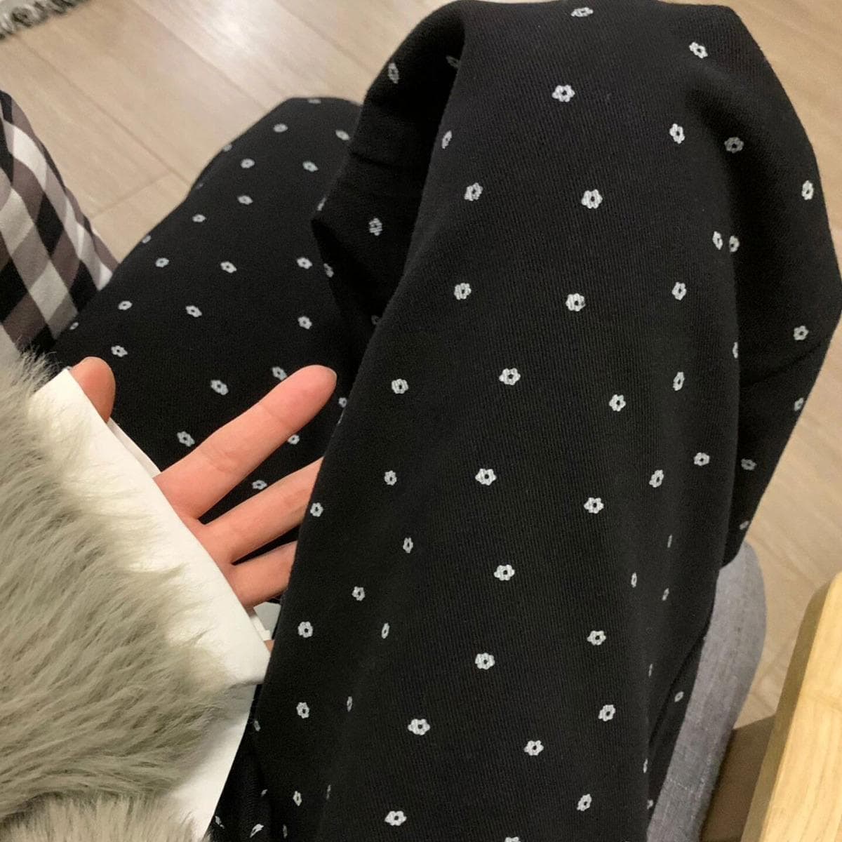 Printed Polka Dot High Waist Thin Floral Black Straight Casual Trousers Women's New Spring and Autumn Wide-leg Trousers 2XL