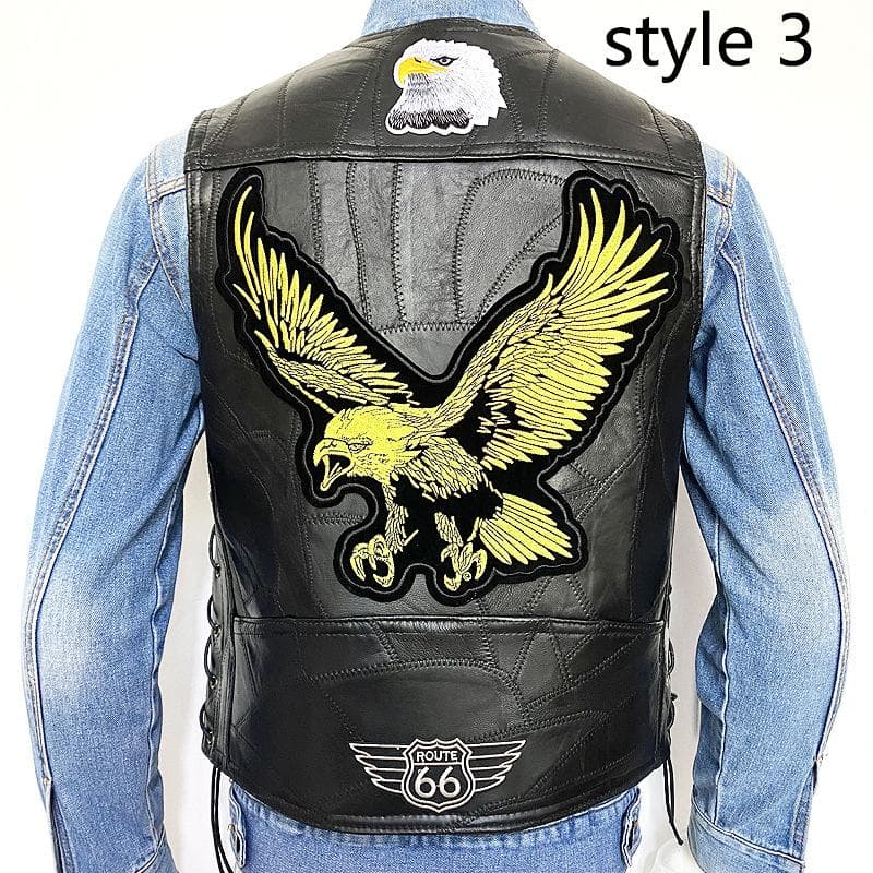 Club Genuine Leather Harley Tank Top Men's Plus Size Sheepskin Motorcycle Embroidered Leather Vest XXL