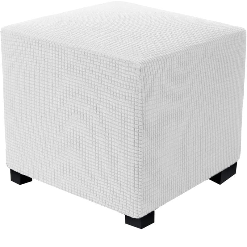 Jacquard Durable Square Stretch Footrest Ottoman Cover Folding Storage Stool Furniture Protector Rectangle Bench Slipcover M white