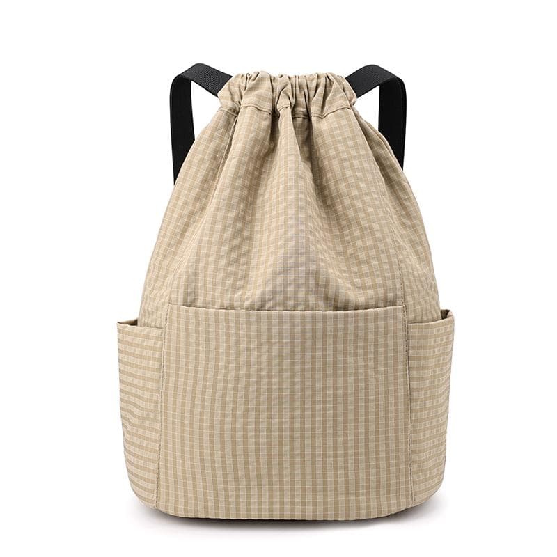 Drawstring Backpack Women's Lightweight Sports Fitness Bag Travel Backpack khaki