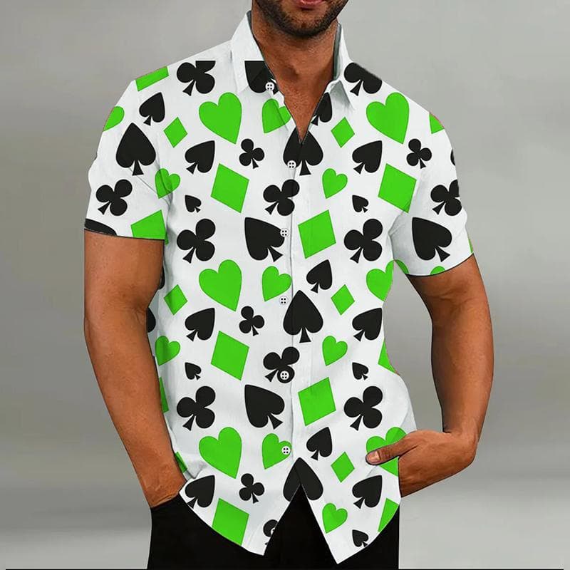 Fashion Men's Shirt Playing Cards 8 Colors Hearts Spades 3D Printing Lapel Short Sleeve Outdoor Street Casual Men's Clothes L