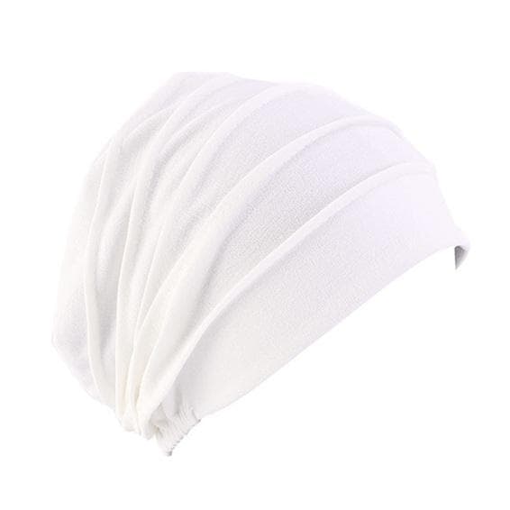 Fashion Clothes Women Elastic Turban Beanie Soft Cotton Muslim Head Wrap Chemo Hat One Size white